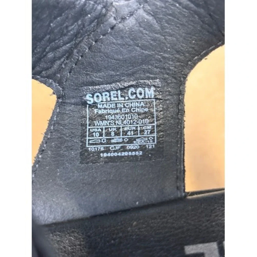 Sorel Cameron Flatform Sandals Black Leather Chevron Espadrille Womens 10 NL4012